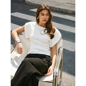 Commense White Structured Cap-Sleeve Knit Top